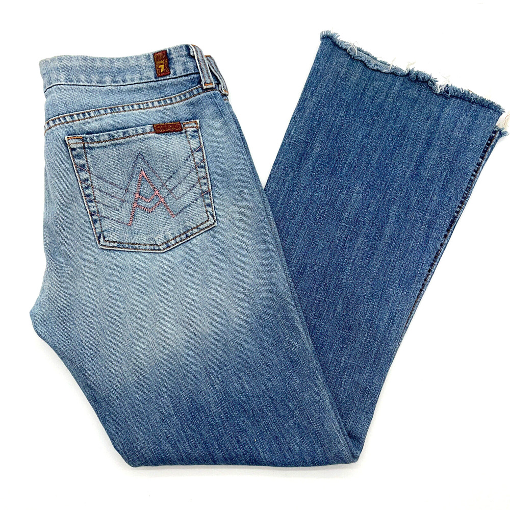 7 Seven For All Mankind Jeans Womens 30 Blue Pink Stitching A Pocket Flare Y2K